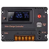 GHB 20A 12V 24V Solar Charge Controller Auto Switch LCD Solar Panel Battery Regulator Charge Controller Overload Protection Temperature Compensation