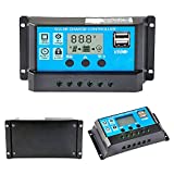 Y&H 10A 12V 24V PWM Solar Charge Controller Compact Design w/LCD Display Dual USB, Solar Panel Regulator fit for Lead-Acid Batteries Open AGM Gel
