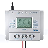 OOYCYOO 80A Solar Charge Controller 80 amp Solar Panel Regulator with Load Timer, 12V 24V Auto with LCD Display USB 5V 1500mA and Usd for Control Landscape Lights and Water Features（L80A）