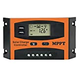 30A Solar Charge Controller,MPPT Solar Charger Controller, 12V/24V Solar Panel Intelligent Regulator with Dual USB Port and PWM LCD Display