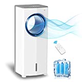 3 In 1 Evaporative Air Cooler, LifePlus Portable Bladeless Cooling Fan w/Cooling & Humidification Function, Swamp Cooler with 2 Ways Water Filling, Remote Control, 3 Wind Speed and 4 Modes, 1 Gallon Water Tank for Living Room Office