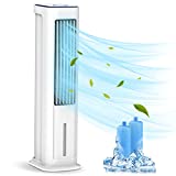 Evaporative Air Cooler, Portable Swamp Cooler Water Cooling Fan Humidifier Bladeless Tower Fan for Room, with 3 Speed and 3 Wind Mode, 60° Oscillation, Remote Control, 1.32 Gallon Removable Water Tank