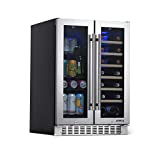 NewAir 18 Bottle 58 Can French Door Wine And Beverage Cooler - White Red Wine Countertop Fridge - Stainless Steel With Digital Temperature Controls and Key lock