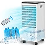 Evaporative Air Cooler, fancole 3-in-1 Portable Air Conditioner, 4 Ice Packs Room Cooler w/ 20FT Remote Controller, 1.85Gallon Water Tank For 8Hrs Cooling, Evaporative Cooler for Indoor, 22-INCH