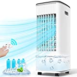 3-IN-1 Evaporative Air Cooler, Windowless Air Conditioner w/Cool Modes, 3 Speeds, 70° Oscillation & 7H Timer, Cooling Tower Fan w/Remote, Ice Packs*4, Portable Evaporative Cooler for Room Office