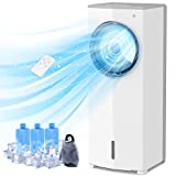 3 In 1 Evaporative Air Cooler, LifePlus Portable Air Cooler with Humidification Function, Swamp Cooler with Remote Control, Bladeless Cooling Fan Tower Fan for Room Office, 3 Wind Speeds and 4 Modes, 7H Timer