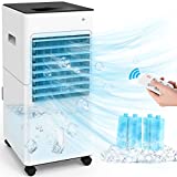 AGILLY 3-in-1 Evaporative Air Cooler, 3 Wind Speeds, 60°Oscillation Swamp Cooler, 12H Timer, Remote Control & LED Screen, Portable Air Conditioner Fan for Small Room Home & Office, White