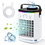 Evaporative Air Cooler for Room, Personal Air Conditioner Cooling Fan, 4 Wind Speed, 7 Color Light, 2 Cool Air Spray, and 2-8H Timer, Ice Cube Tray, 3 IN 1Portable Air Conditioner for Room/Office
