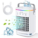 Evaporative Air Cooler 3 IN 1 – Supzimo Portable Desktop Cooling Fan with 4 Wind Speed & LED Light, 2 Cool Mist & 2-8H Timer, Personal Table Air Conditioner Fan for Small Room Office Camping