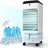 Evaporative Cooler Portable - 4 IN 1 Air Conditioner Fan, 70° Wide Oscillating Air Cooler, 3 Speeds Room Cooler, Water Tanks Washable, 12H Timer Remote Control, Evaporative Air Cooler for Room Office