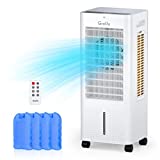 Grelife Portable Evaporative Air Cooler, 3-IN-1 Oscillation Air Cooler with Fan & Humidifier, 3 Wind Speeds, 3 Modes, 12H Timer, LED Display, 1.58 Gal Water Tank and 4 Ice Packs for Bedroom Living Room Office Garage