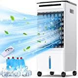 Evaporative Air Cooler, 4-IN-1 Portable Air Conditioner with 4 Modes 3 Speeds, 1.32 Gallon Water Tank, Portable Ac Unit with 7H Timer, 90°Oscillation, Remote Control & LED Screen, Ultra Quiet Swamp Cooler for Room Home Office (Black)