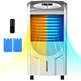 GOFLAME Air Cooler and Heater, Portable Evaporative Air Cooling Fan Filter Humidifier with Ice Crystal Box, Remote Control, Adjustable 3 Fan Speed, Compact Air Cooler for Indoor Home Office Dorms