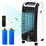 GOFLAME Evaporative Cooler, Portable 4-in-1 Air Cooler with Fan & Humidifier, Bladeless Quiet Electric Fan with Remote Control and Built-in Handle, Ideal for Home and Office