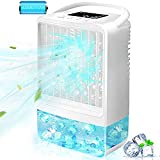 Portable Outdoor Air Conditioner Fan, EEIEER Personal Misting Humidifier Evaporative Air Cooler 3 Speeds 2/4H Timing 7 Colors Light Quiet Small Handled Table Fans for Home Patios with Build-in Battery