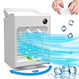 Portable Evaporative Air Cooler, Personal Desktop Cooling Humidifier Fan with LED Display, 3 Cooling Speeds, 2 Spray Modes, Night Light, USB Cable, Mini Air Conditioner Fan for Home, Office, Bedroom, Travel