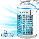 Zacsync Evaporative Air Cooler, 3 IN 1 Personal Evaporative Cooler, 3 Speed Cooling Fan & Portable Humidifier, with Handle 7 Colors LED Atmosphere Light & Remote Control & USB Plug for Room, Office, Bedroom,Camping