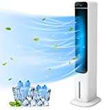 LifePlus 2-In-1 Evaporative Air Cooler - 41” Quiet Cooling Tower Fan Humidifier Portable Swamp Cooler with Bladeless Design 2 Ways Add Water 50° Oscillation Remote Control 3 Wind Speeds 12H Timer 4 Ice Boxes for Home & Office