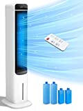 Evaporative Air Cooler 3 IN 1, LifePlus Tower Cooling Fan with Top & Bottom Water Refilling, 70° Oscillation Portable Cooling Fan for Room, 3 Speed and 3 Wind Type, Remote Control