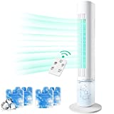 3-in-1 Evaporative Air Cooler, Cooling Tower Fan w/3 Speeds & Cooling Mode, Quiet Swamp Cooler w/7-H Timer Remote Control & 4 Ice Packs, 60° Oscillation , Portable Air Conditioner Fan for Room/Office