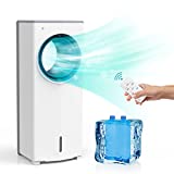 Evaporative Air Cooler, Bladeless Tower Fan & Humidifier with 3 Modes, Portable Swamp Fan with Oscillation, 3 Speeds, 1 Gallon Water Tank, Remote Control, Timer, for Home Indoor