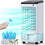 BREEZEWELL 3-IN-1 Evaporative Air Cooler, 22-INCH Small Portable Air Conditioner Fan / Humidifier with 4 Ice Packs,12H Timer & 20FT Remote Controller, 65° Oscillating Swamp Cooler for Room