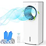 Evaporative Air Cooler, Portable Evaporative Cooler, Instant Cool & Humidify, 2-in-1 Bladeless Fan with Remote Control, 4 Modes, 2 Ice Box, Low Noise Swamp Cooler with Timer, SUNDAY LIVING