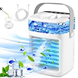 Portable Air Conditioner Fan, Evaporative Air Cooler with Spray, Cordless Personal Air Cooler Humidifier, 2/4H Timer, 7 Colors Light, 3-Speed, Aroma Discs, Desk Cooling Fan for Home Office Camping