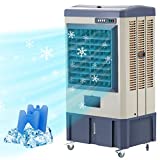 Uthfy 3531 CFM Portable Evaporative Air Cooler for Outdoor Use,3 Speeds Cooling Fan with 2 Ice Box,10.6 Gallons Water Tank, 4 Universal Wheel,for Room Garage Commercial,Gray,One Size,HY-JH-40BI