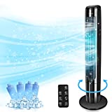 Evaporative Air Cooler, Aigostar Tower Fan with Remote, 60° Oscillating Bladeless Fan with Water Tank, Quiet Cooling for Room, Bedroom, Living Rooms, Office with 1-9H Timer, 40', Black