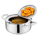 Deep Fryer Pot - 2.6Qt Japanese deep frying pot 304 Stainless Steel Tempura Fryer with Thermometer and Oil Drip Rack Lid, Oil Frying Pot for Chicken French Fries Fish and Shrimp (8.1inch）