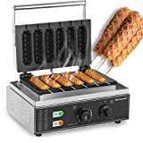 Moongiantgo Commercial Corn Dog Waffle Maker Machine 6 PCS 1550W Hot Dog Cheese Stick Press Iron, 50-300℃ Temp Control, 5-min Timer French Muffin Cooker 110V