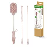 haakaa Silicone Cleaning Brush Kit-Soft Bristles Scrubber Brush for Breast Pumps,Nipples,Breastmilk Storage Bag,Reusable Straws,Sippy Cups,Detachable,Portable - Set of 3 Blush