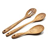 FAAY 3-In-1 Wooden Spoons Handcrafted Golden Teak Kitchen Utensils Including 13.5 Inch Cooking Spoon, Slotted Spoon and 9 Inch Versatile Spoon, 100% Natural & Eco Friendly with Ergonomic Handle