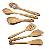 FAAY 6 pcs Wooden Spatulas and Spoons Handcrafted Golden Teak Kitchen Utensils, 100% Natural & Eco Friendly with Ergonomic Handle