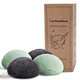 Natural Konjac Facial Sponges - for Gentle Face Cleansing and Exfoliation - with Activated Charcoal and Aloe Vera, 4pc. Set