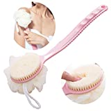 Bath Body Brush with Bath Loofahs - Shower Body Back Brushes with Soft Fur Long Handle Exfoliating Back Scrubber for Sensitive skin, Pregnant woman and Children by USAcases (Pink)