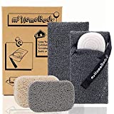 Soap Pocket Exfoliating Soap Saver Pouch | Body Scrubber Sponge, Exfoliator for Bath or Shower | for Large Bar Soap or Leftover Bits | Graphite Gray, 2 Pack + 2 Soap Lifting Pads