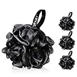 Yoget Charcoal Bath Loofah Sponge, 4 Pack Black 60G Large Shower Mesh Ball Soft Pouf Body Scrubber, Exfoliate, Cleanse, Soothe Skin