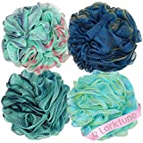Loofah Bath Sponge XL 75g - 4 Pack Large Soft Nylon Mesh Puff for Body Wash, Loofah Shower Exfoliating Scrubber for Women and Men, Full Cleanse, Beauty Bathing Accessories