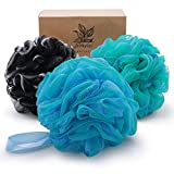 Shower Loofah Sponge Bath puff Large 75g XL for Women Men Kids Soft Mesh Pouf Body Scrubber Gentle Exfoliating shower Ball Buff Luffa with Bamboo Charcoal for Silky and Smooth Skin Cleansing 3pack