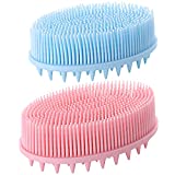Silicone Body Scrubber - 2 Pack Exfoliating Silicone Shower Brush, Wet & Dry Brushing, Softer & Durable than Loofah, Care for All Skin Types, Gentle Massage and Fine Cleansing - Blue & Pink