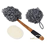 Nicer Concepts Exfoliating Loofah Back Scrubber and Loofah Set - Includes Loofah on a Stick, Extra Large Loofah Sponge, Face Scrubber - For Men and Women's Shower and Bath Use, Back and Body