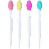 4 Pieces Silicone Exfoliating Lip Brush Tool Double-sided Soft Lip Brush for Smoother and Fuller Lip Appearance (Rose Red, Yellow, Mint Green, Pink)