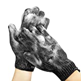 MIG4U Shower Scrub Gloves Exfoliating for Women and Men Medium to Heavy Bathing Remove Dead Skin Body Beauty Sponge Loofah Deep Cleansing Bulk 5 pairs (1 Pair, Black-Nylon)