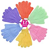 Exfoliating Gloves, Anezus 6 Pairs Shower Scrub Gloves Bath Loofah Glove Exfoliating for Women to Remove Dead Skin for Body Exfoliate (6 Colors)