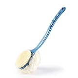 Shower Body Brush with Bristles and Loofah,Back Scrubber Bath Mesh Sponge with Curved Long Handle for Skin Exfoliating Bath, Massage Bristles Suitable for Wet or Dry, Men and Women (Blue)