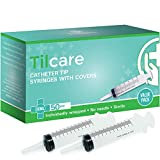 60ml Catheter Tip Syringe with Covers 50 Pack by Tilcare - Sterile Plastic Medicine Food Droppers for Children, Pets or Adults – Latex-Free Oral Medication Dispenser - Large Feeding Tube Syringes