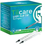 1ml Syringe Without Needle Luer Slip 100 Pack by Tilcare - Sterile Plastic Medicine Droppers for Children, Pets or Adults – Latex-Free
