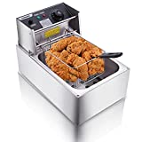 casulo Deep Fryer with Basket 1700W Electric Deep Fryers 6.3QT/6L Stainless Steel Commercial Fryer Countertop Frying Machine with Temperature Limiter for Home Kitchen Restaurant